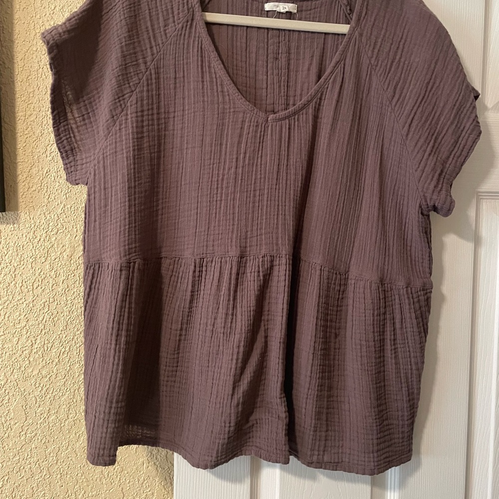 New Maurices Brown Boxy Blouse with Ribbed Texture Ptp 25”